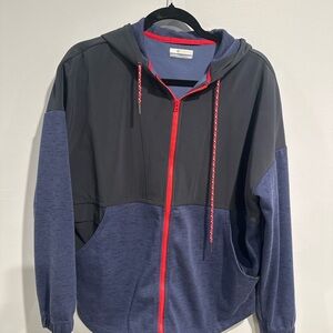 Columbia Men’s M Blue Gray Hooded Full Zip Jacket Outdoor Softshell Stretch